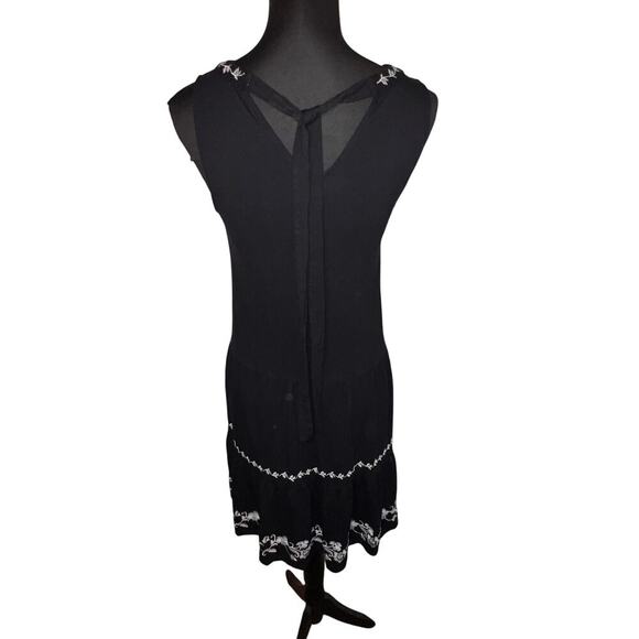 Loft women’s sz XS embroidered tie neck tiered ruffle swing midi goth sundress - Picture 2 of 10